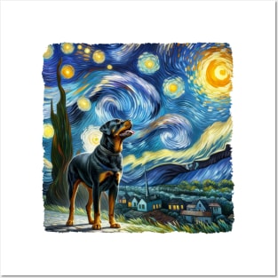 Starry Rottweiler Dog Portrait - Pet Portrait Posters and Art